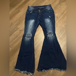 Women's Distressed Flare Jeans - Blue
